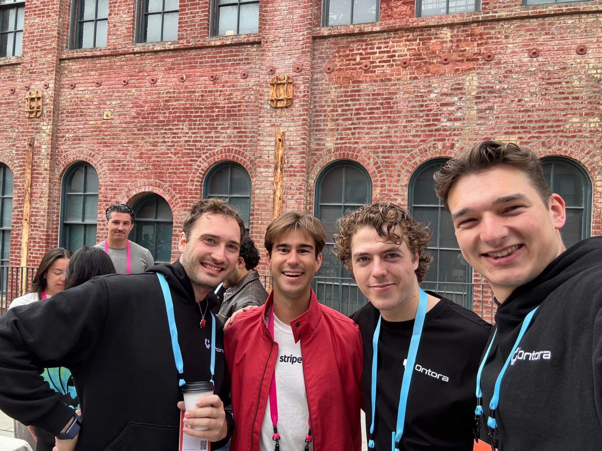 Leon, David and Max with friends outside at Demo Day